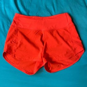 Lululemon Speed Up Mid Rise Lined Short 4” Solar Orange Size 2